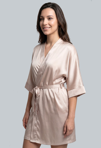 Unikat Beja halat satinat bej, ușor, elegant, confortabil