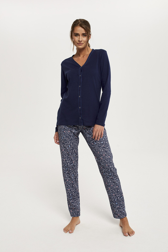 Sajna Pijama de damă cu mâneci lungi, pantaloni lungi Italian Fashion - albastru navy/print