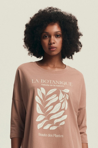 43692 Dextra Henderson Cămașă de damă din bumbac, culoarea piersicii, cu mânecă 3/4, imprimeu