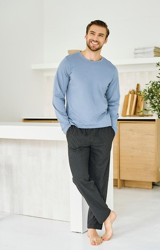 3474 Lorenzo Taro pijamale bărbați, albastru - bumbac, pantaloni lungi, buzunare