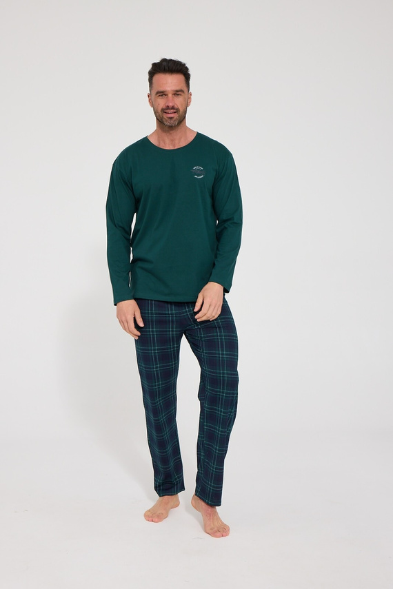 Cornette Flight 124/336 Pijamale bărbați lungi verde 100% bumbac în carouri