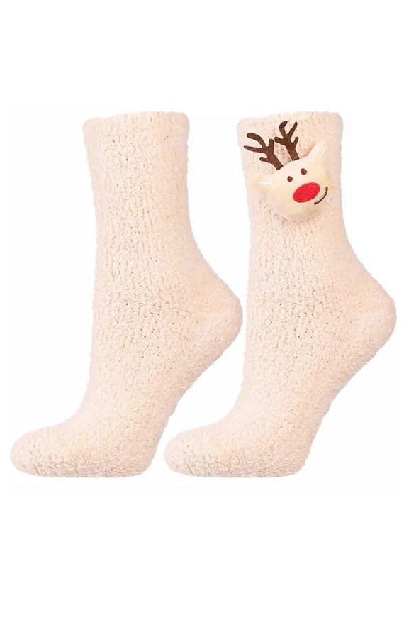 Șosete de Crăciun Moraj CDC400-002 roșii/bej – moi, călduroase, cu aplicații 3D și talpă antiderapantă