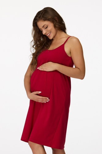 Cămașă de noapte Senizo Maternity nr. 26, culoare vișinie – 100% bumbac, fermoar pentru alăptare, bretele