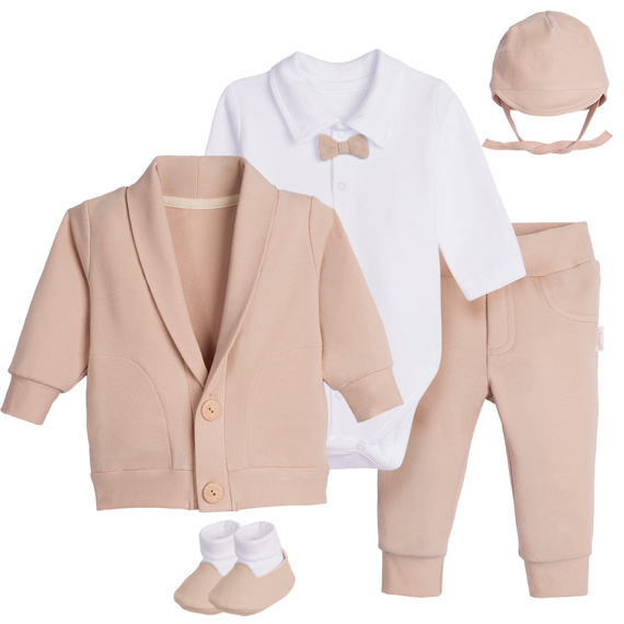169396 Set pentru botez băieți 5 piese din bumbac body, bluză, pantaloni