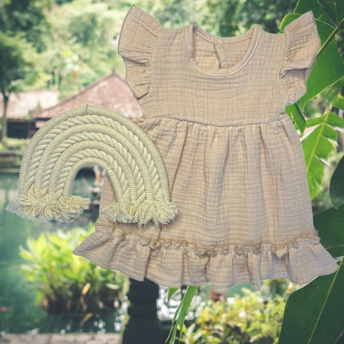 Mamatti SA50415 rochie copii din mușelin bej, ușoară și respirabilă