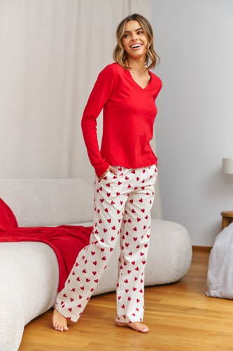 Pijama damă Doctor Nap Amour, bluză roșie + pantaloni flanel, 100% bumbac