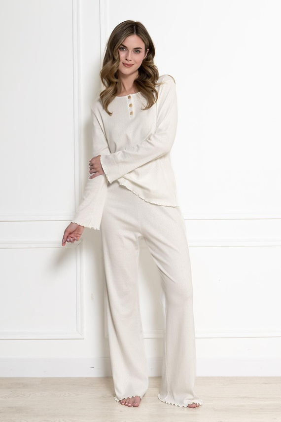 Pijamale damă Bernadeta 1796 Leveza cremă 100% bumbac mânecă lungă
