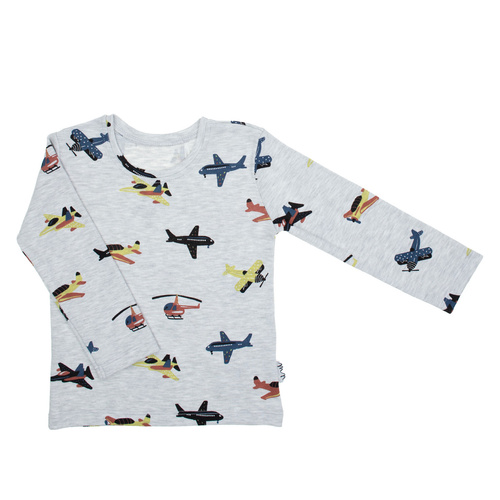 219138 Bluză bebe Willy Nicol, gri, cu avioane, bumbac, mâneci lungi