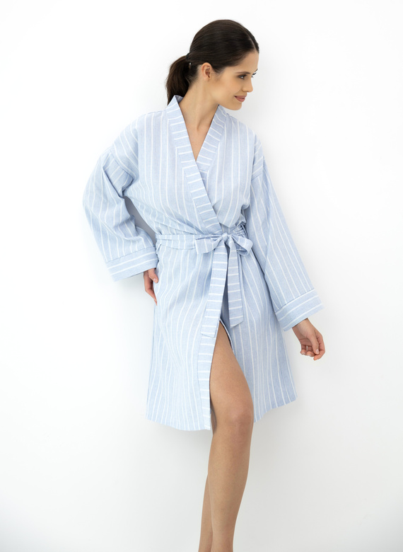 Asteria Sensis halat kimono din bumbac albastru cu dungi