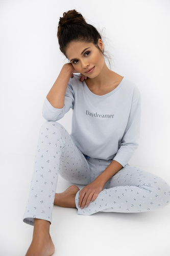 Pijamale Daydreamer Sensis 3/4 pentru femei, albastru porumbel - Set de pijamale din bumbac cu pantaloni lungi