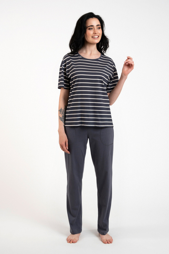 Betty Pijama de damă cu mânecă scurtă, pantaloni lungi Italian Fashion - imprimeu grafit/grafit