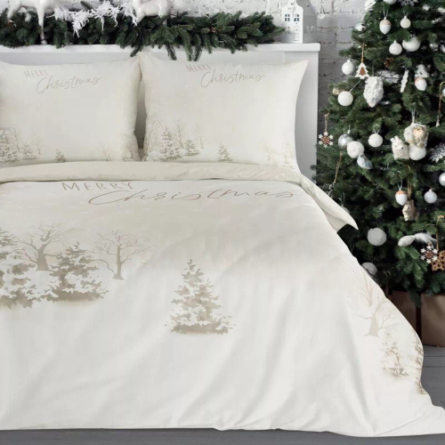 Lenjerie de pat din microfibră cu fulgi de zăpadă Eurocortains peisaj alb de iarnă – moale, ușoară și ușor de întreținut, cu fermoar