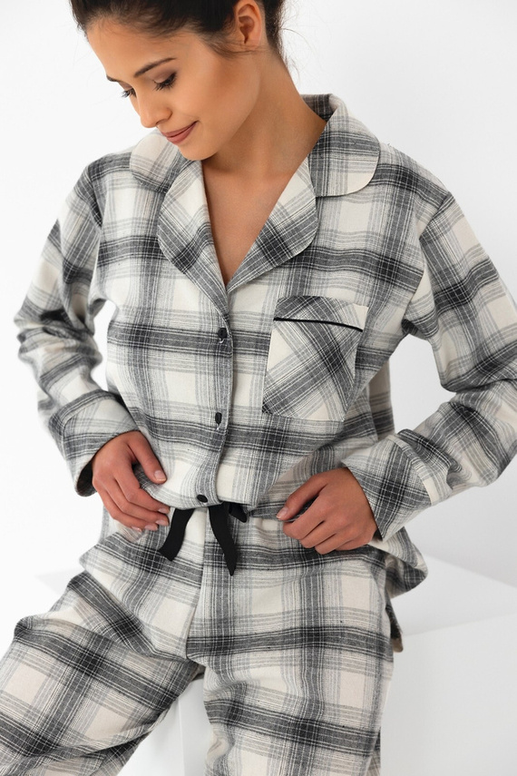Pijamale Cressida Flannel Sensis pentru femei - gri-crem