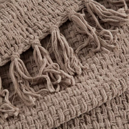 Patura Suzi, cuvertura de pat, tesuta cu franjuri, Eurodrape, bej