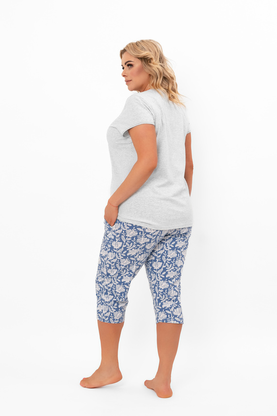 Pijama pentru femei Boma - mânecă scurtă, pantaloni 3/4, bumbac Italian Fashion - melange/print 