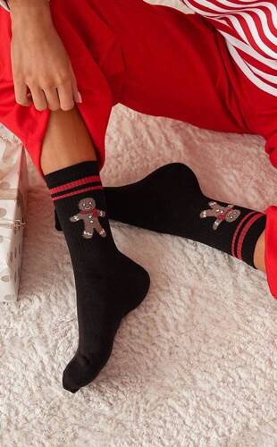 1283-026 Biscuit mare cu dungi Sosete dama Craciun Milena - negri