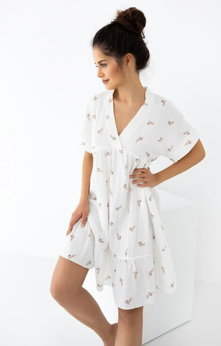 Cămașă de noapte din muselină Nastia Sensis - ecru