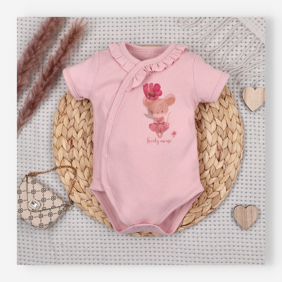 Body bebeluși Nini Little Mouse bumbac organic tip petrecut mânecă scurtă