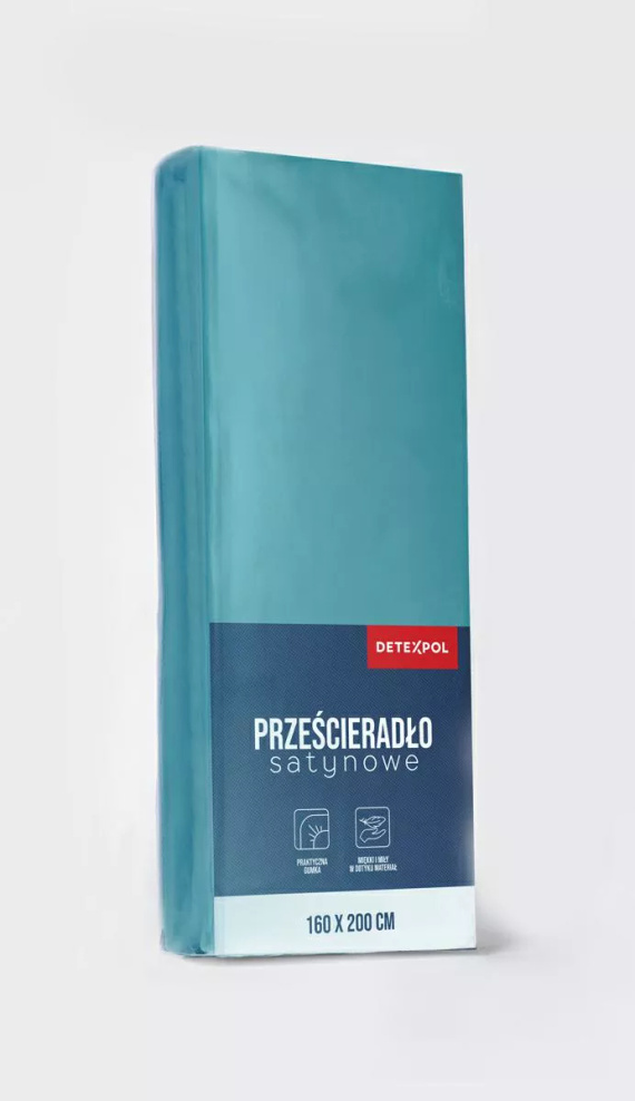 Cearșaf cu elastic din microsatin Poly Detexpol neted și practic turquoise