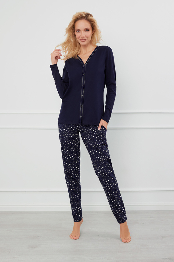 Libra Pijama de damă cu mânecă lungă și pantaloni Italian Fashion - albastru navy/print 