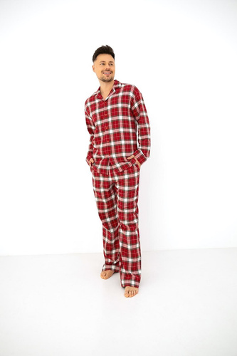 Sensis Lucas Pijamale bărbați din flanel 100% bumbac, carouri roșii