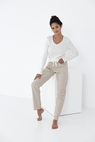 Pijamale din flanel Sensis pentru femei Dinah - crem-bej