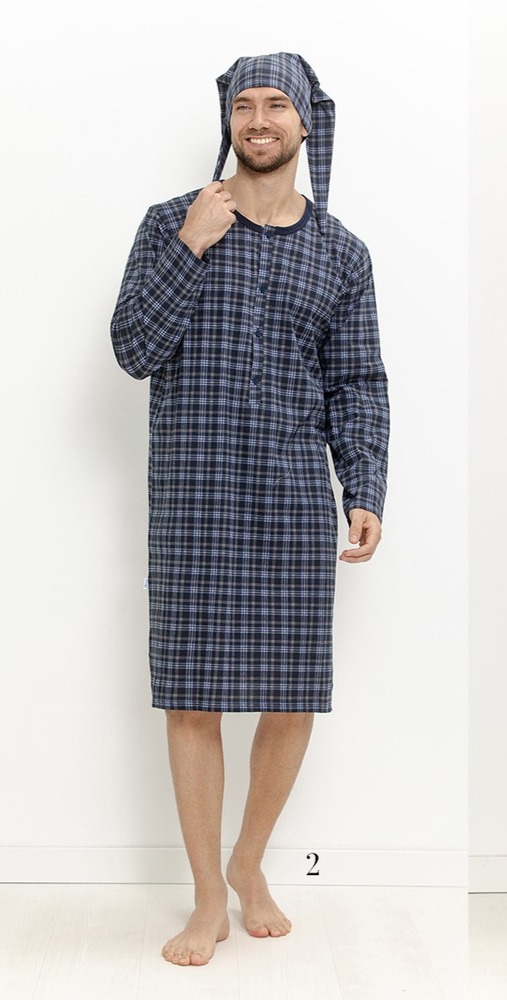 Cămașă de noapte bărbați Taro 3673 Philippo 100% bumbac mânecă lungă în carouri