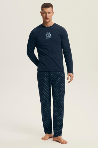 Henderson Core 43478 Lush pijamale bărbați albastru - bumbac, mâneci lungi, ambalaj elegant