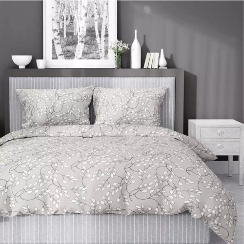 5217 B Lenjerie de pat din satin, frunze fine, bej Detexpol