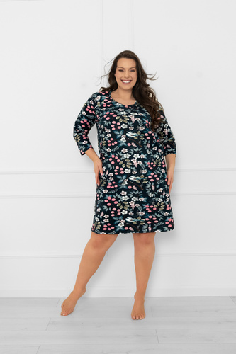 Cămașă de noapte din bumbac cu mânecă 3/4 Lucja - model floral Italian Fashion