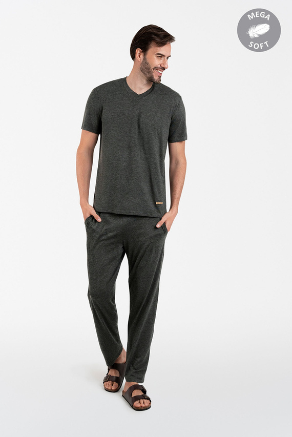 Akord Pijama cu mânecă scurtă pentru bărbați, pantaloni lungi Italian Fashion - c.melange