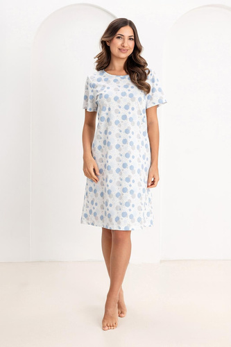 Rochie de noapte 173 Regina – din bumbac, cu print în cercuri și puncte, decolteu semicircular | Eleganță și confort