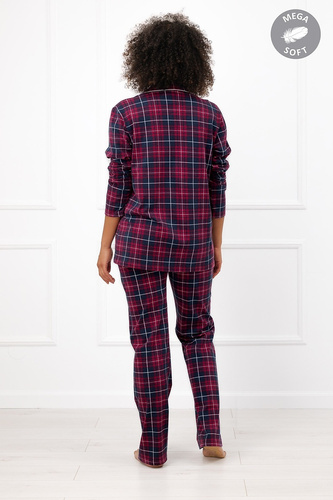 Italian Fashion Alana pijama damă din bumbac, lungă, cu nasturi, în carouri