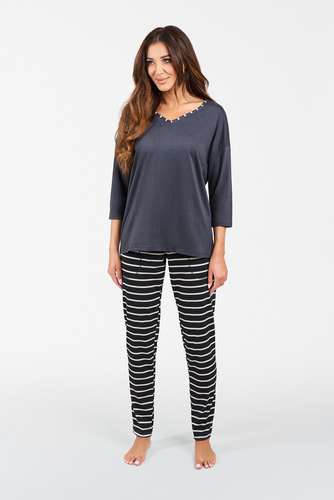 Betty Pijama de damă cu mânecă 3/4, pantaloni lungi Italian Fashion - imprimeu grafit/grafit