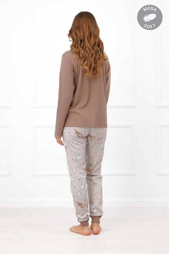 Italian Fashion Filomena pijama damă Mega Soft lungă cu pisici și buzunare