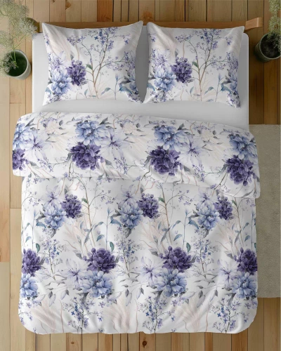 5222 A Lenjerie de pat din satin cu flori de acuarelă în nuanțe de lavandă Detexpol