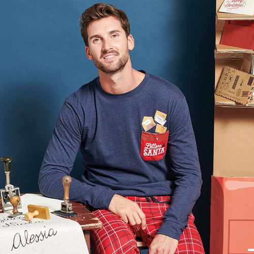 Pijamale Sorbetto pentru bărbați Gioew, albastre - Crăciun, în carouri, confortabile și elegante