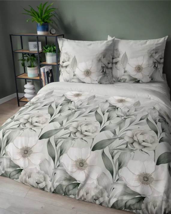 5220 B Lenjerie de pat satin romantic Magnolia Detexpol verde
