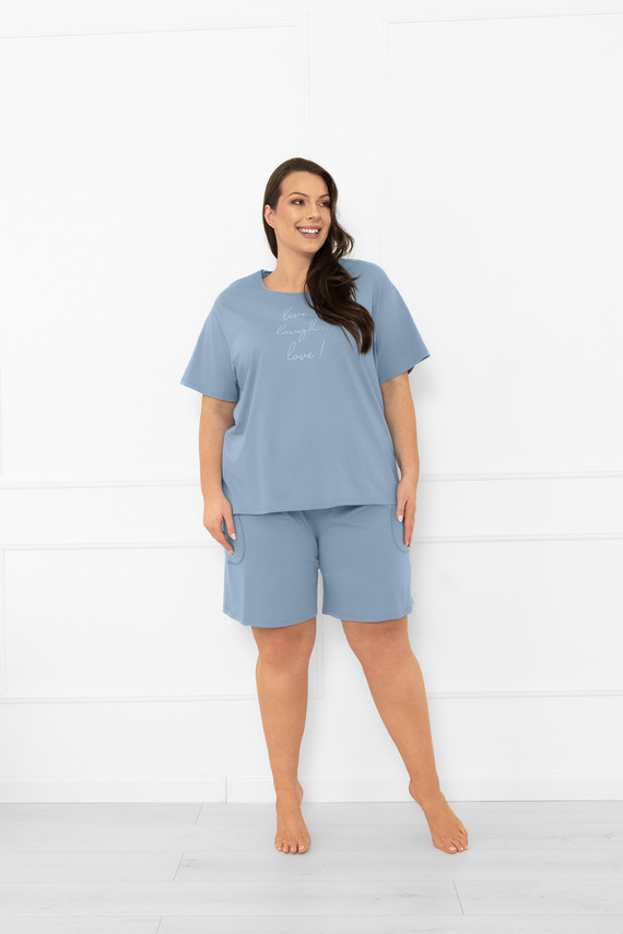 Pijama pentru femei Ksara Italian Fashion - bumbac, mânecă scurtă și pantaloni scurți - oțel