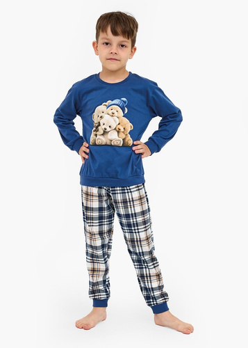 593/174 966/174 Cornette Bears pijamale băieți | Bumbac, mâneci lungi, pantaloni în carouri