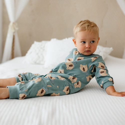 Salopă pentru bebeluși Beary Cool Eevi – Gri salvie, bumbac, fără picioare, fermoar