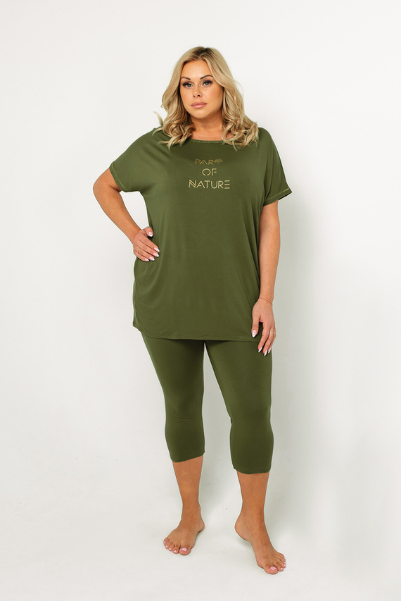 Pijama Natura Ladies cu mânecă scurtă, pantaloni 3/4 Italian Fashion - kaki