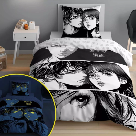 5207 A Fluo 40 Lenjerie de pat din bumbac strălucește în întuneric Anime Boy Girl Detexpol