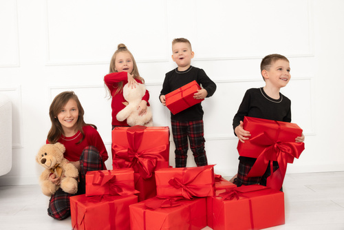 Pijama pentru copii Rusoli Italian Fashion dark melange - bumbac, lungă, model de Crăciun