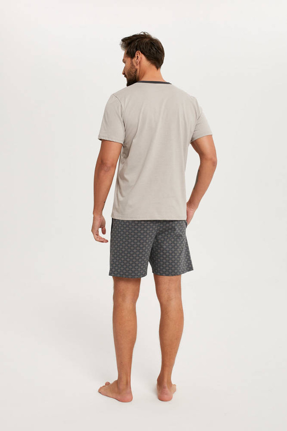 Abel Pijama cu mânecă scurtă pentru bărbați, pantaloni scurți Italian Fashion - bej/print
