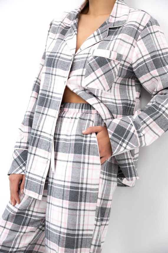 Sensis Ashlyn Pijamale damă din flanel 100% bumbac cu nasturi, în carouri