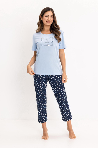 Pijama 733 Regina – din bumbac, cu mânecă scurtă, decolteu semicircular, print decorativ