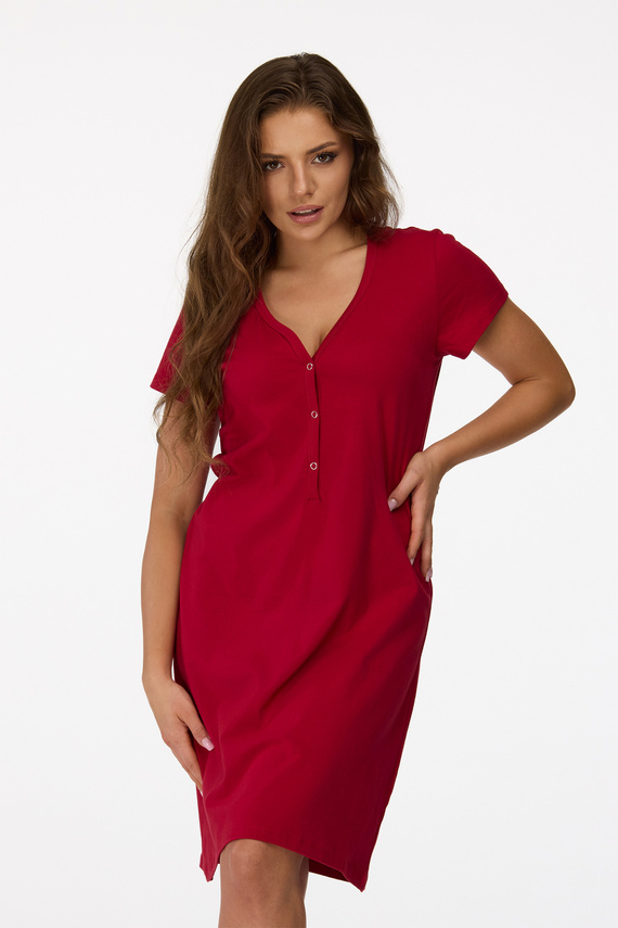 Cămașă de noapte Senizo Maternity nr. 18, vișinie – 100% bumbac, mâneci scurte, capse pentru alăptare