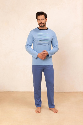 Regina 492 albastru – pijamale bărbați din bumbac cu mâneci lungi, croială clasică