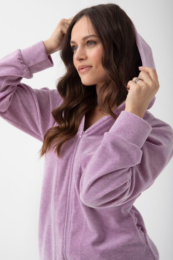Dres 1308 Luna din catifea pentru femei cu glugă, bumbac, confort - violet